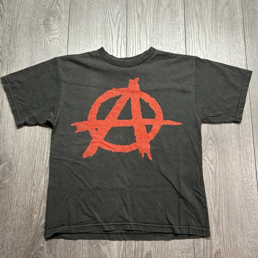 Vintage Anarchy Symbol Baby Tee Black Red Punk Graphic T-Shirt Small Canada Made